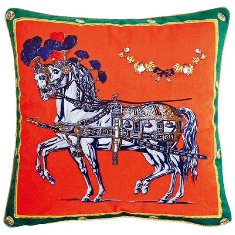 Декоративная подушка Hermes Horses 118 Оранжевый Зеленый Синий Белый Декоративная подушка Hermes Horses 118 Оранжевый Зеленый Синий Белый в Челябинске | Loft Concept