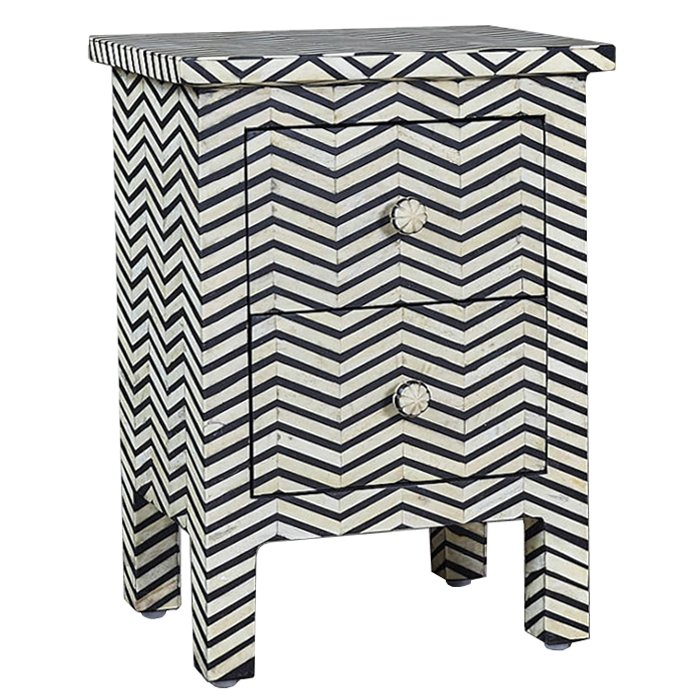 Комод инкрустация костью Inlaid Bone Chevron Mini Белый Черный Комод инкрустация костью Inlaid Bone Chevron Mini Белый Черный в Челябинске | Loft Concept