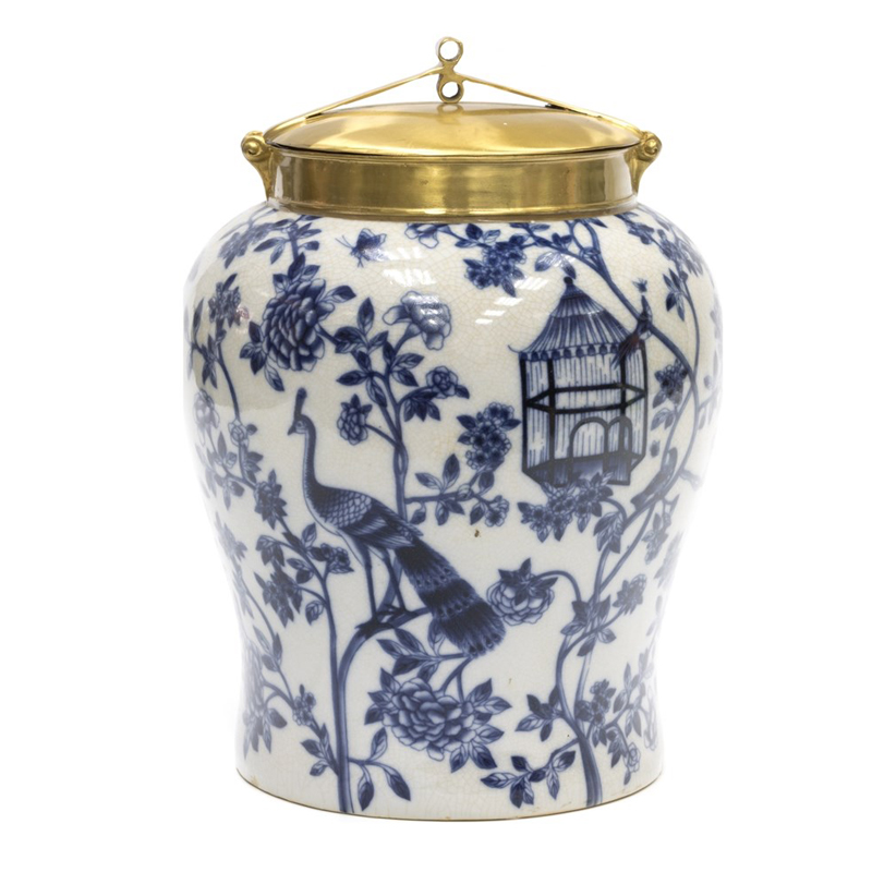 Ваза Blue and Bronze Cover Vase Белый Синий Бронза Ваза Blue and Bronze Cover Vase Белый Синий Бронза в Челябинске | Loft Concept