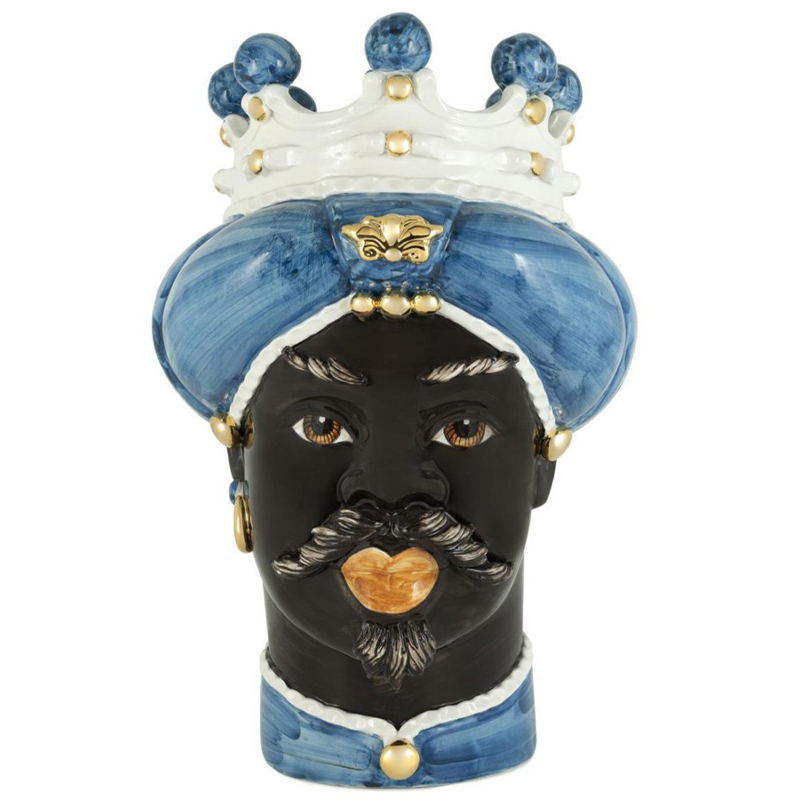 Ваза Vase Moro Man Medium New Blue Синий Черный Белый Золотой Ваза Vase Moro Man Medium New Blue Синий Черный Белый Золотой в Челябинске | Loft Concept