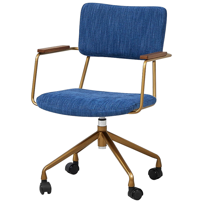 Кресло на колесах Ryan Loft Chair Blue Синий Коричневый Золотой Кресло на колесах Ryan Loft Chair Blue Синий Коричневый Золотой в Челябинске | Loft Concept