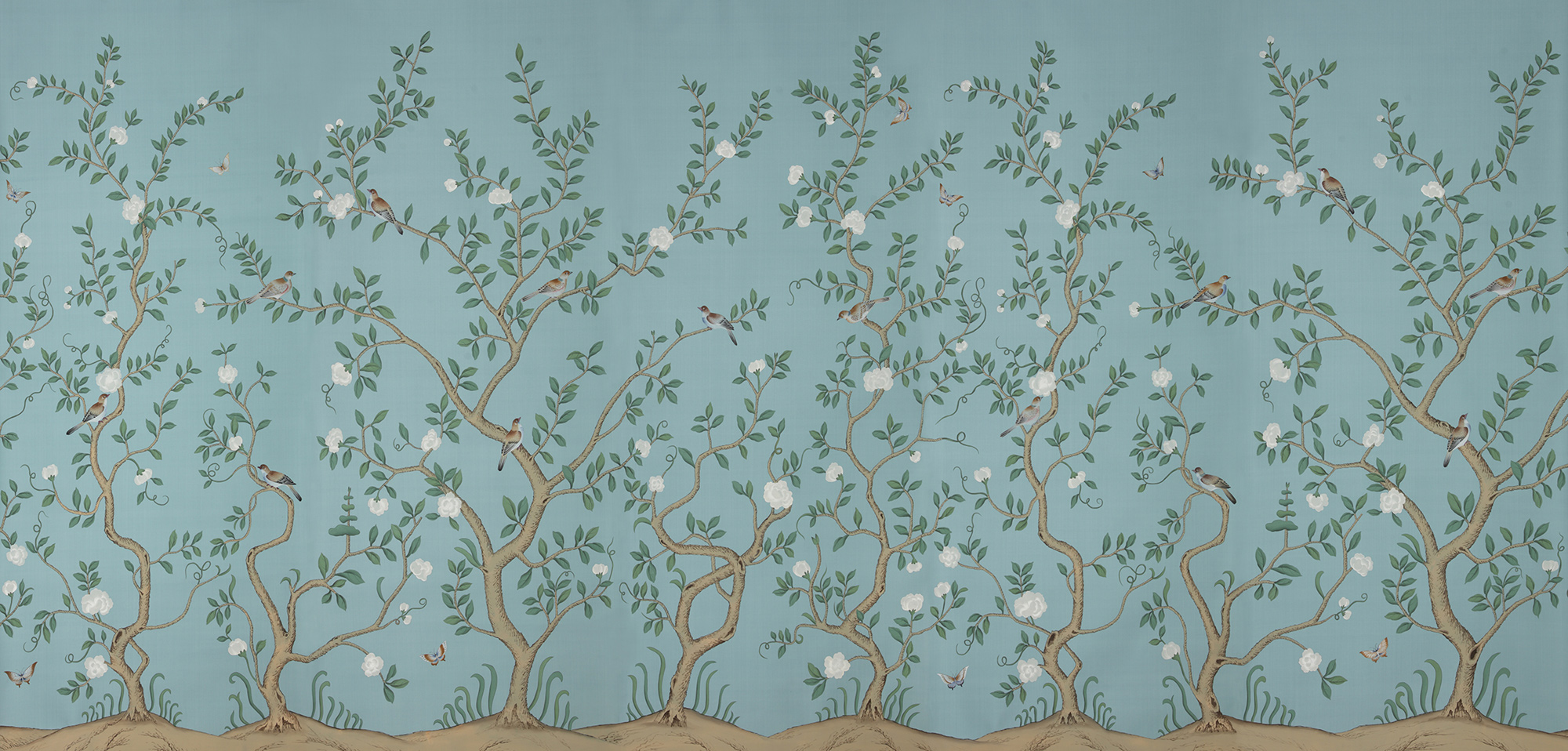 Обои ручная роспись Gustavian Garden Special Colourway on Duck Egg dyed silk Обои ручная роспись Gustavian Garden Special Colourway on Duck Egg dyed silk - постер Loft-Concept в Челябинске