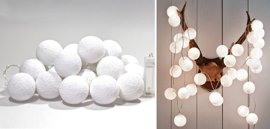 Гирлянда хлопковые фонарики Сotton Ball White - Loft-Concept в Челябинске