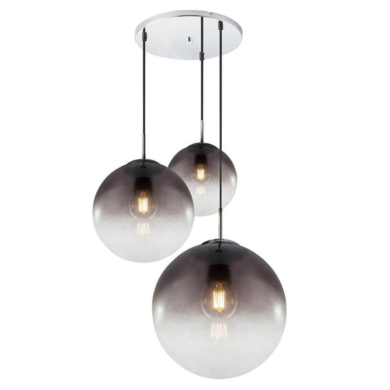 Люстра Ball Sunrise Pendant lamp smok 3 плафона Стекло Смок Хром Люстра Ball Sunrise Pendant lamp smok 3 плафона Стекло Смок Хром в Челябинске | Loft Concept
