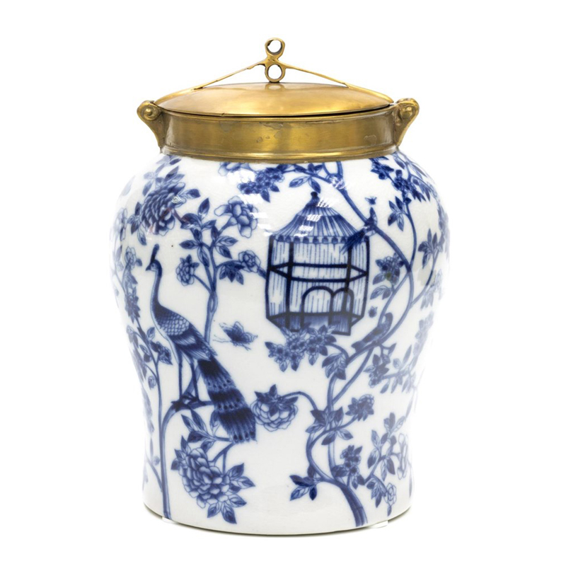 Ваза Blue and Bronze Cover Vase small Белый Синий Бронза Ваза Blue and Bronze Cover Vase small Белый Синий Бронза в Челябинске | Loft Concept