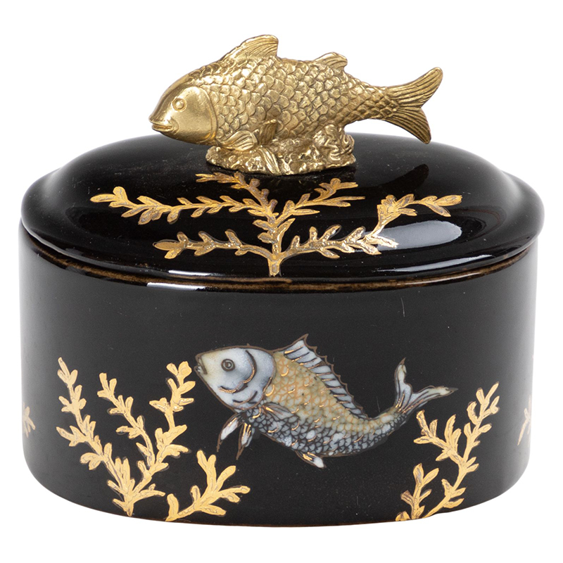 Шкатулка черная фарфоровая Золотая Рыбка Gold fish Черный Золотой Шкатулка черная фарфоровая Золотая Рыбка Gold fish Черный Золотой в Челябинске | Loft Concept