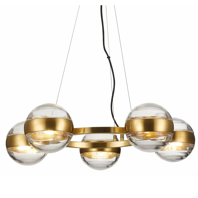 Люстра Leandra Chandelier 5 Balls Латунь Прозрачное Стекло Люстра Leandra Chandelier 5 Balls Латунь Прозрачное Стекло в Челябинске | Loft Concept