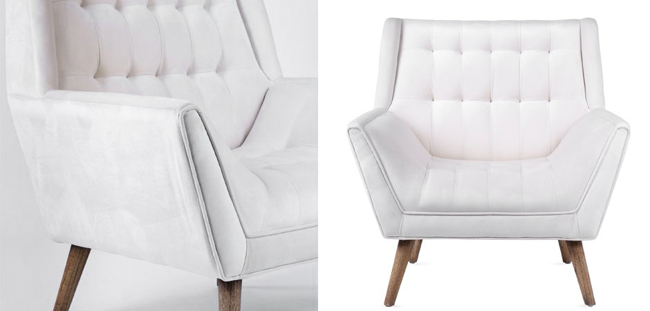 Кресло Danish Modern Armchair Tufted Accent белый велюр Кресло Danish Modern Armchair Tufted Accent белый велюр - Loft-Concept в Челябинске
