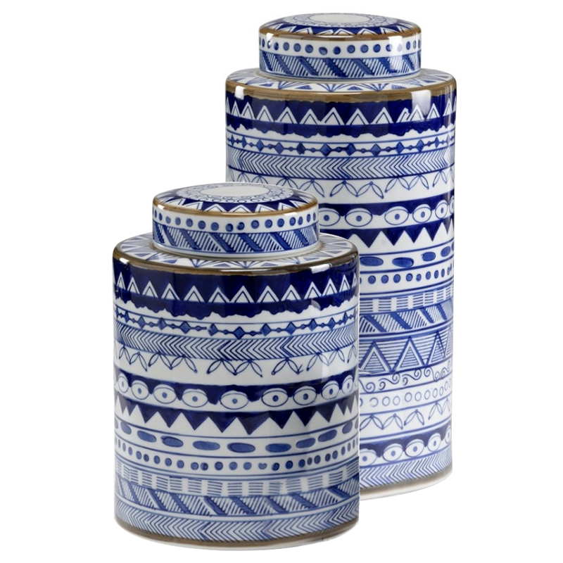 Вазы с крышками Oriental Blue Ornament Vases Синий Белый Вазы с крышками Oriental Blue Ornament Vases Синий Белый в Челябинске | Loft Concept