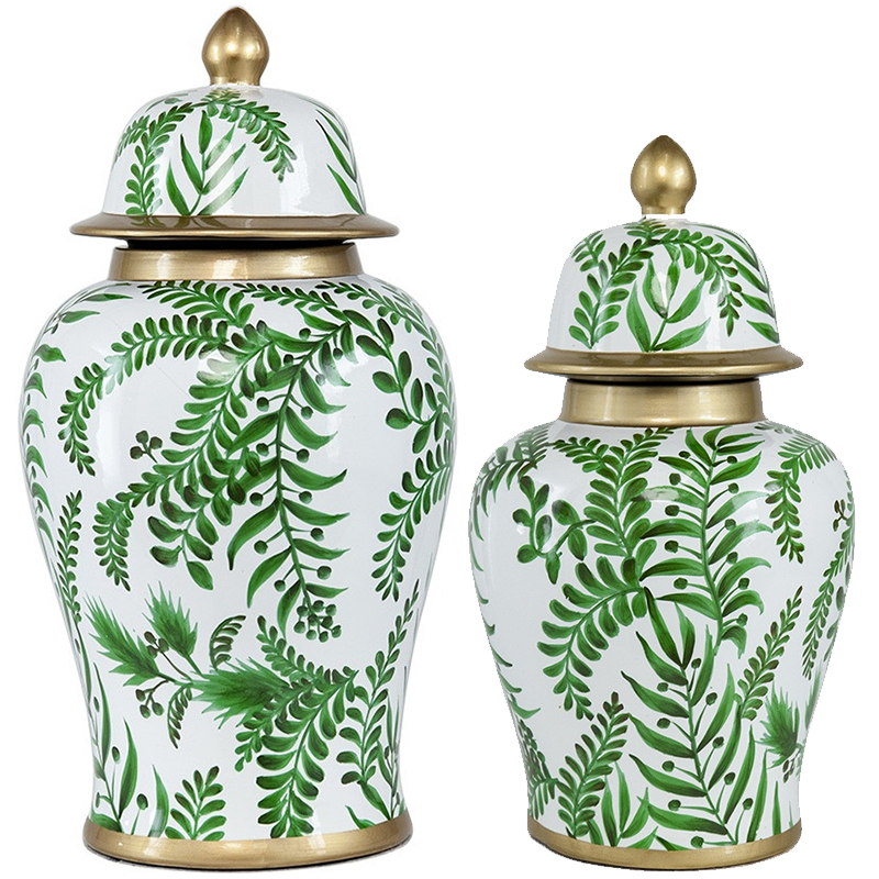 Ваза с крышкой Green Plant Vase Белый Зеленый Золотой Ваза с крышкой Green Plant Vase Белый Зеленый Золотой в Челябинске | Loft Concept
