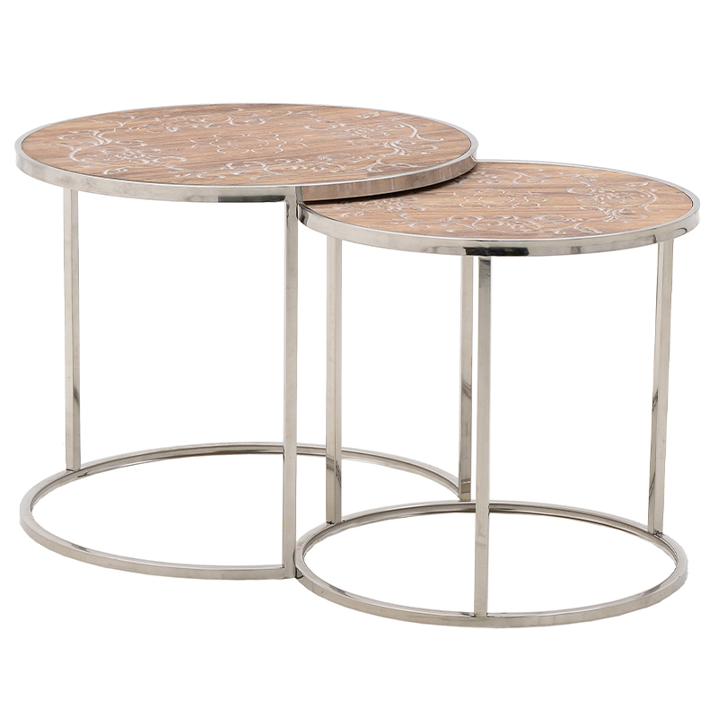 Комплект приставных столиков Malia Round Side Tables Древесина Серебряный Комплект приставных столиков Malia Round Side Tables Древесина Серебряный в Челябинске | Loft Concept