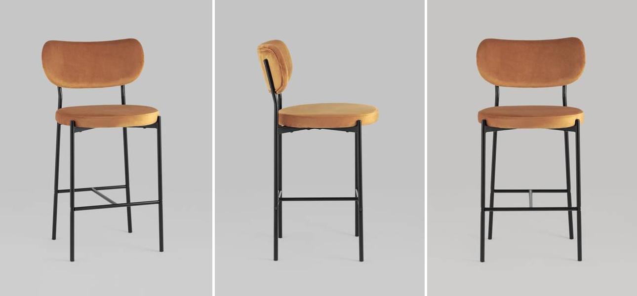 Барный Стул Alfie Chair Черные ножки Терракотовый Велюр - фото