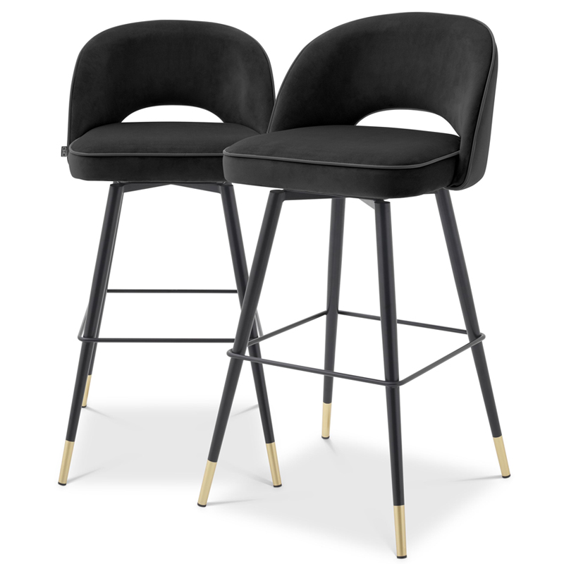 Комплект барных стульев Eichholtz Bar Stool Cliff set of 2 black Черный Латунь Комплект барных стульев Eichholtz Bar Stool Cliff set of 2 black Черный Латунь в Челябинске | Loft Concept
