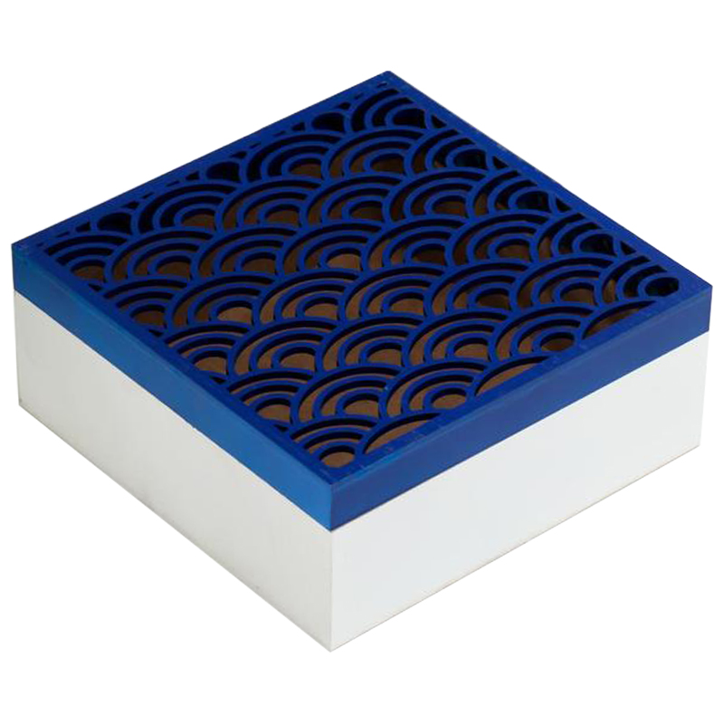 Шкатулка Deep Blue Scales Pattern Box Белый Синий Шкатулка Deep Blue Scales Pattern Box Белый Синий в Челябинске | Loft Concept