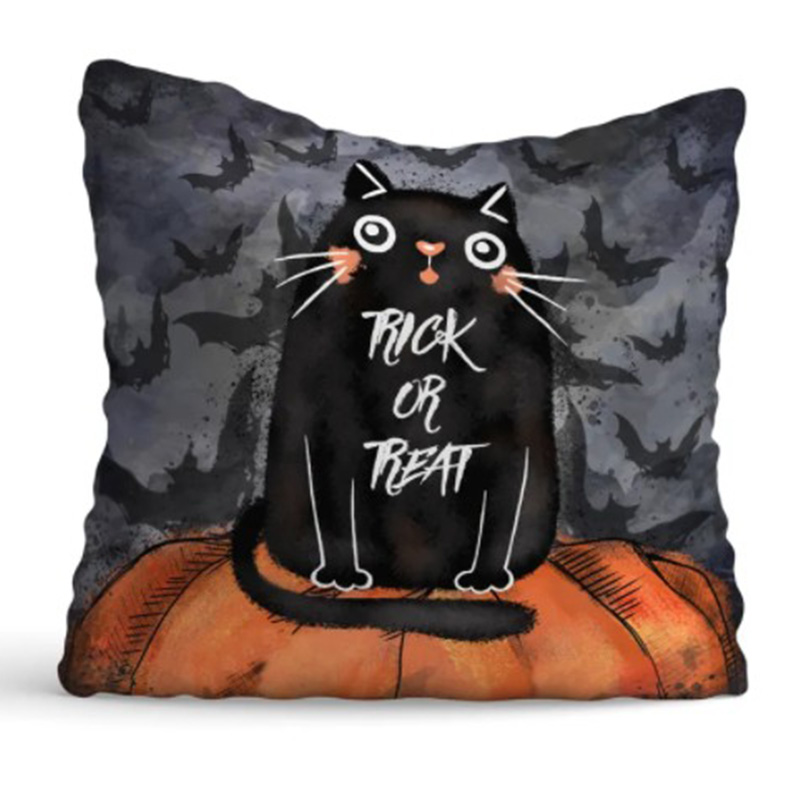 Подушка Halloween Trick or Treat Cat Черный Оранжевый Серый Подушка Halloween Trick or Treat Cat Черный Оранжевый Серый в Челябинске | Loft Concept