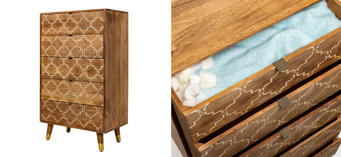 Высокий комод из натурального дерева Bone Inlay - фото