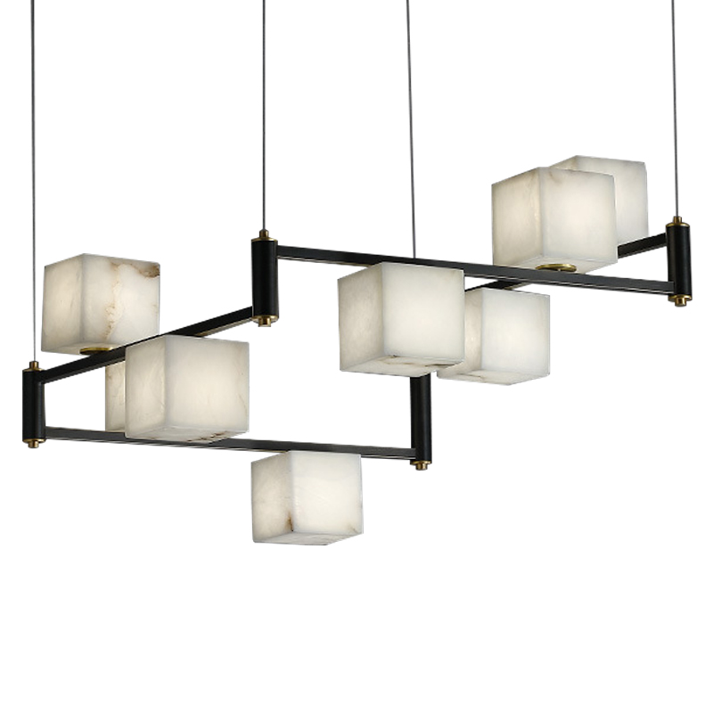 Люстра Marble Cubes Modern Light Chandelier 8 плафонов Латунь Черный Белый Мрамор Bianco Люстра Marble Cubes Modern Light Chandelier 8 плафонов Латунь Черный Белый Мрамор Bianco в Челябинске | Loft Concept