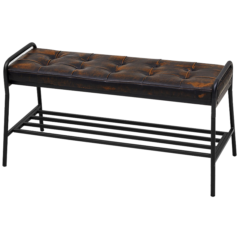 Банкетка с полкой Tomlin Bench Коричневый винтаж Черный Банкетка с полкой Tomlin Bench Коричневый винтаж Черный в Челябинске | Loft Concept