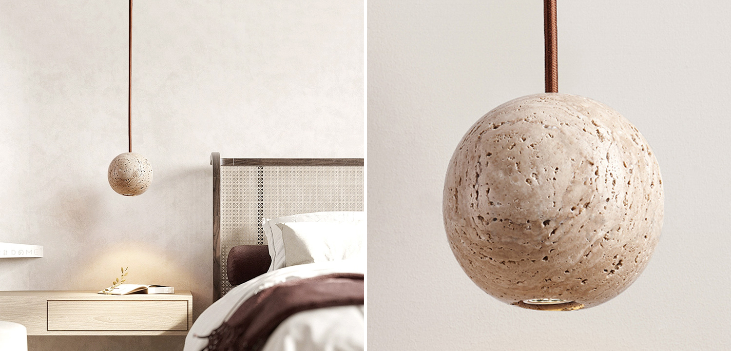 Подвесной светильник с шарообразным корпусом из камня травертина POVL TRAVERTINE - фото №1