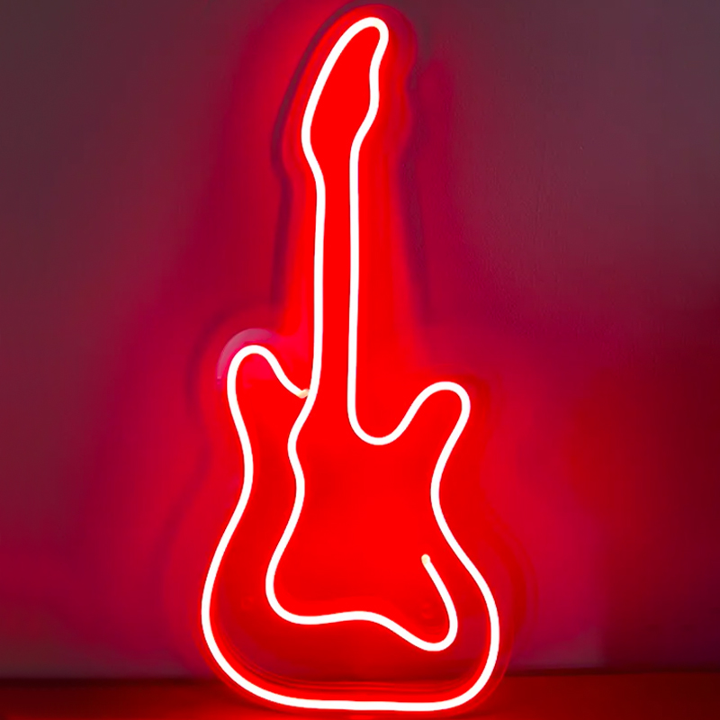 Неоновая настенная лампа Guitar Neon Wall Lamp Красный Прозрачный Неоновая настенная лампа Guitar Neon Wall Lamp Красный Прозрачный в Челябинске | Loft Concept