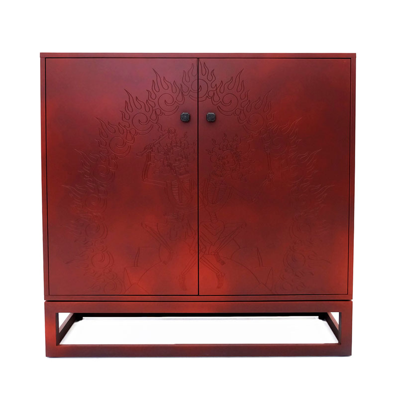 Красный комод с рельефным рисунком Red Dresser India Красный в Челябинске | Loft Concept 