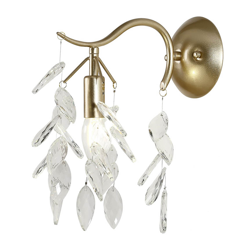 Бра Hanging Crystal Leaves Wall Lamp матовое золото Прозрачный (Transparent) Бра Hanging Crystal Leaves Wall Lamp матовое золото Прозрачный (Transparent) в Челябинске | Loft Concept