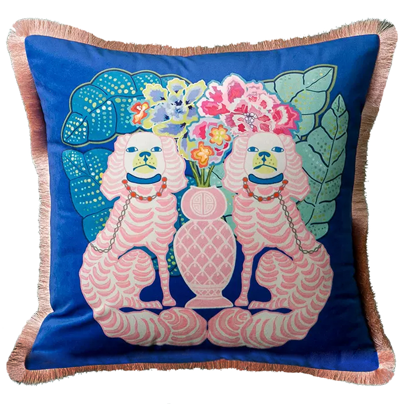 Декоративная подушка Two Pink Dogs on Blue Cushion Синий Розовый Мульти Декоративная подушка Two Pink Dogs on Blue Cushion Синий Розовый Мульти в Челябинске | Loft Concept
