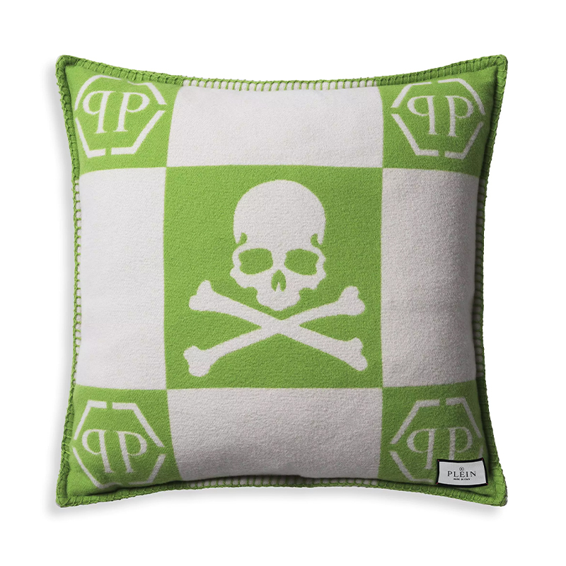 Подушка Philipp Plein Cushion Cashmere Skull 45 x 45 Green Зеленый Белый Подушка Philipp Plein Cushion Cashmere Skull 45 x 45 Green Зеленый Белый в Челябинске | Loft Concept