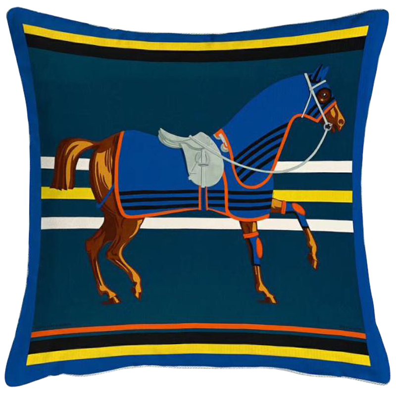 Декоративная подушка Hermes Horse 66 Синий Желтый Оранжевый Декоративная подушка Hermes Horse 66 Синий Желтый Оранжевый в Челябинске | Loft Concept