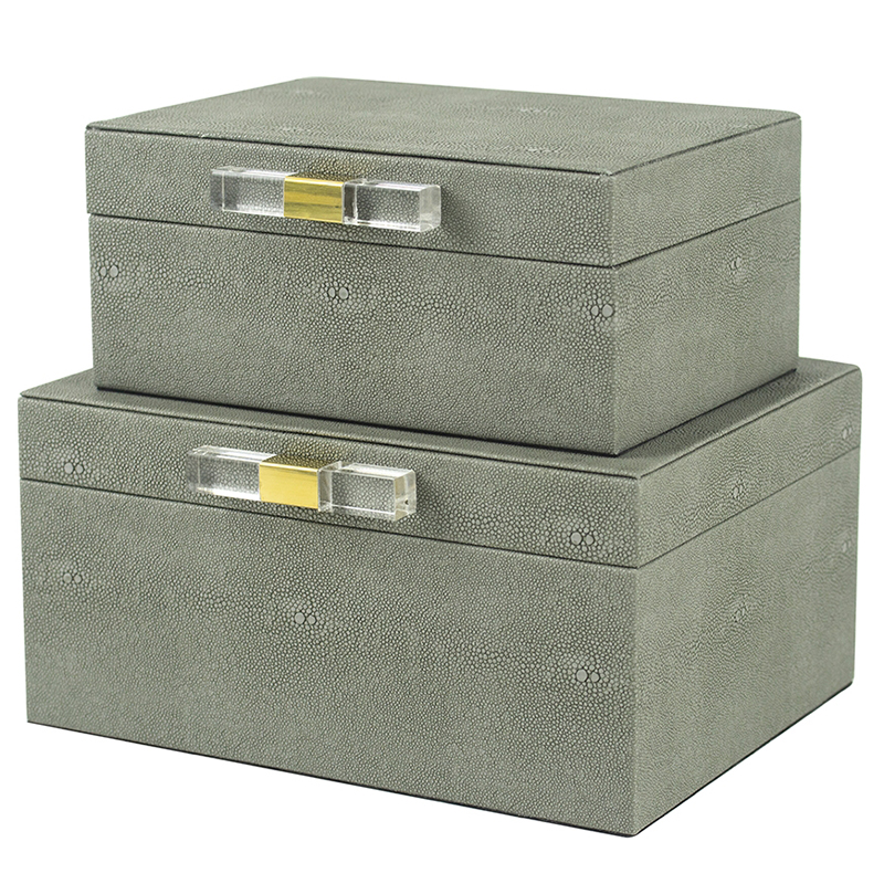 Комплект шкатулок Stingray Skin Gray Boxes Бежево-серый Глянцевое золото Прозрачный Комплект шкатулок Stingray Skin Gray Boxes Бежево-серый Глянцевое золото Прозрачный в Челябинске | Loft Concept