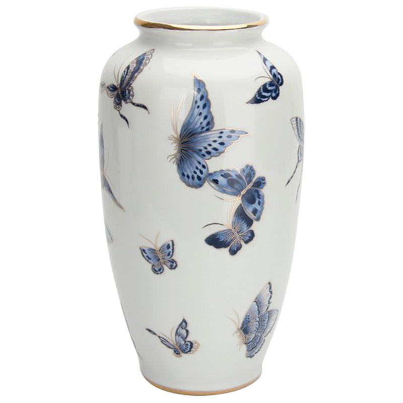 Ваза Porcelain Butterfly Blue and Gold Vase Белый Светло-синий Золотой Ваза Porcelain Butterfly Blue and Gold Vase Белый Светло-синий Золотой в Челябинске | Loft Concept