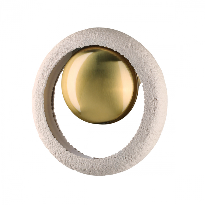 Бра с бежевым текстурным кольцом и латунным шаром в центре Tactile  Латунь сатинированная Бежевый в Челябинске | Loft Concept 