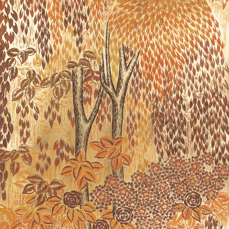 Обои ручная роспись в стиле Арт-деко Hippolyta’s Forest Colourway 263 on Deep Rich Gold gilded paper  в Челябинске | Loft Concept 
