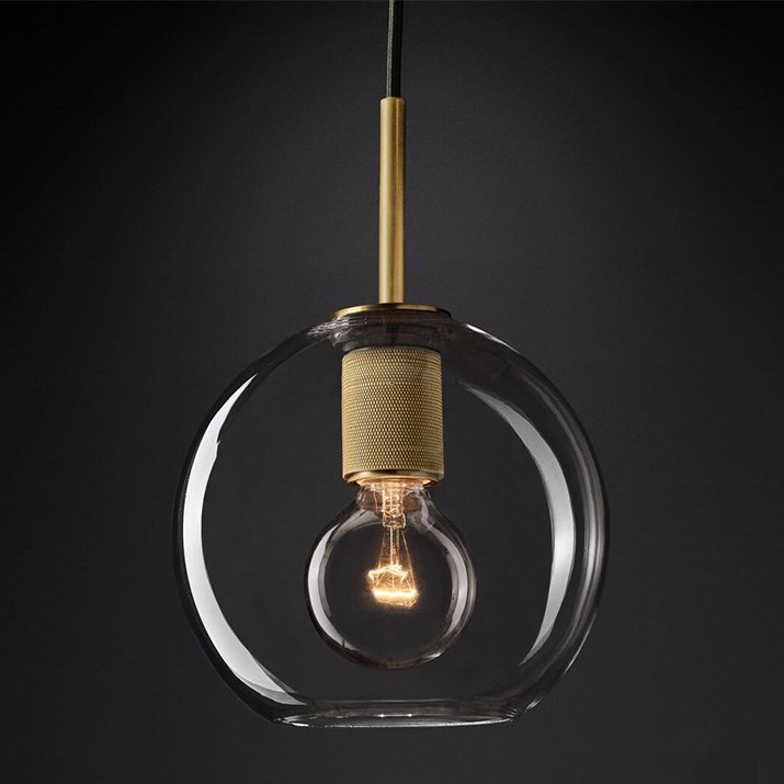 Подвесной светильник RH Utilitaire Globe Pendant Brass Латунь Прозрачное Стекло в Челябинске | Loft Concept 