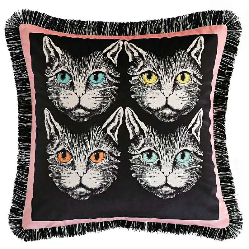 Декоративная подушка с вышивкой Cтиль Gucci Four Cats Черный Розовый Белый Декоративная подушка с вышивкой Cтиль Gucci Four Cats Черный Розовый Белый в Челябинске | Loft Concept
