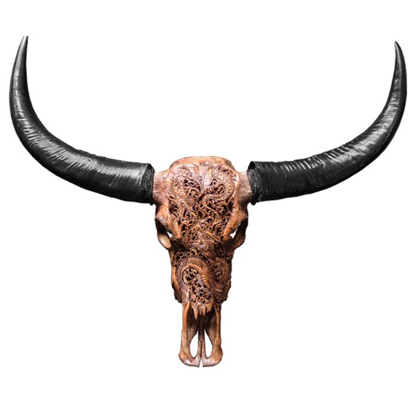 Череп буйвола Buffalo Skull Dragon резьба по кости Коричневый Череп буйвола Buffalo Skull Dragon резьба по кости Коричневый в Челябинске | Loft Concept