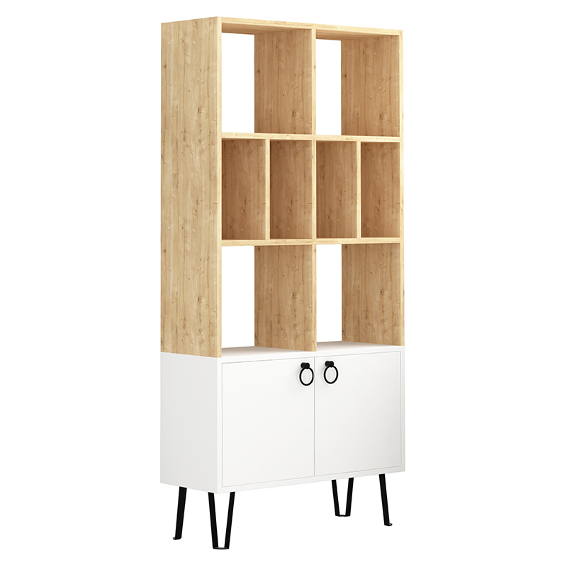 Стеллаж прямой цвета древесины с полками и 2-мя белыми дверцами BENE BOOKCASE OAK Древесина Белый Стеллаж прямой цвета древесины с полками и 2-мя белыми дверцами BENE BOOKCASE OAK Древесина Белый в Челябинске | Loft Concept