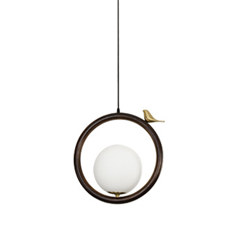 Светильник с птичкой Bird Wood Ring Hanging Lamp Латунь Белый Коричневый Светильник с птичкой Bird Wood Ring Hanging Lamp Латунь Белый Коричневый в Челябинске | Loft Concept