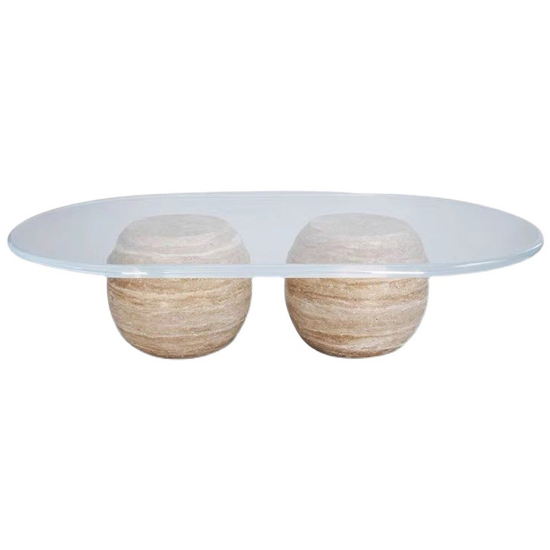 Кофейный стол Euan Travertine Coffee Table Прозрачное Стекло Бежевый в Челябинске | Loft Concept 