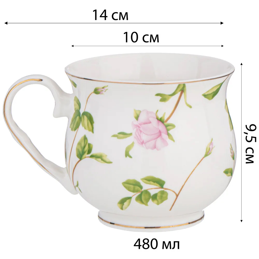 Кружка фарфоровая белая с цветочным принтом 480 мл Flower Porcelain Collection Кружка фарфоровая белая с цветочным принтом 480 мл Flower Porcelain Collection в Челябинске