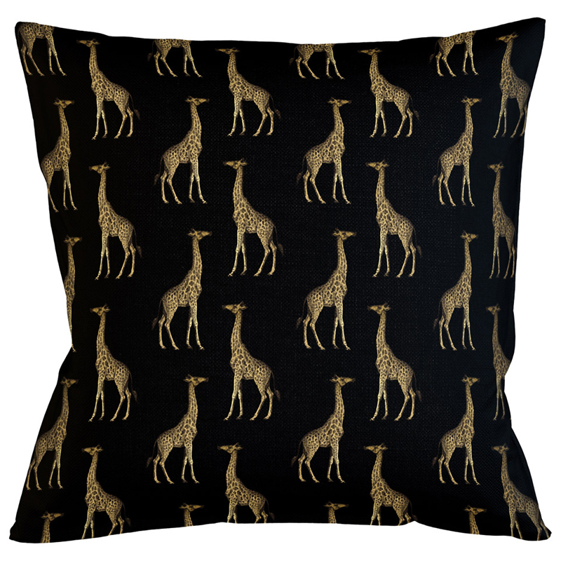 Декоративная подушка с узором из жирафов Home Safari Black Черный Коричневый Декоративная подушка с узором из жирафов Home Safari Black Черный Коричневый в Челябинске | Loft Concept