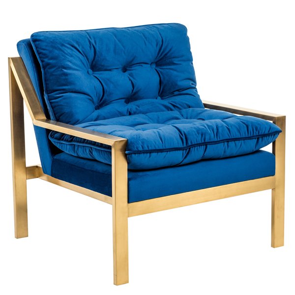 Кресло Accent Velvet Armchair Золотой Синий Кресло Accent Velvet Armchair Золотой Синий в Челябинске | Loft Concept