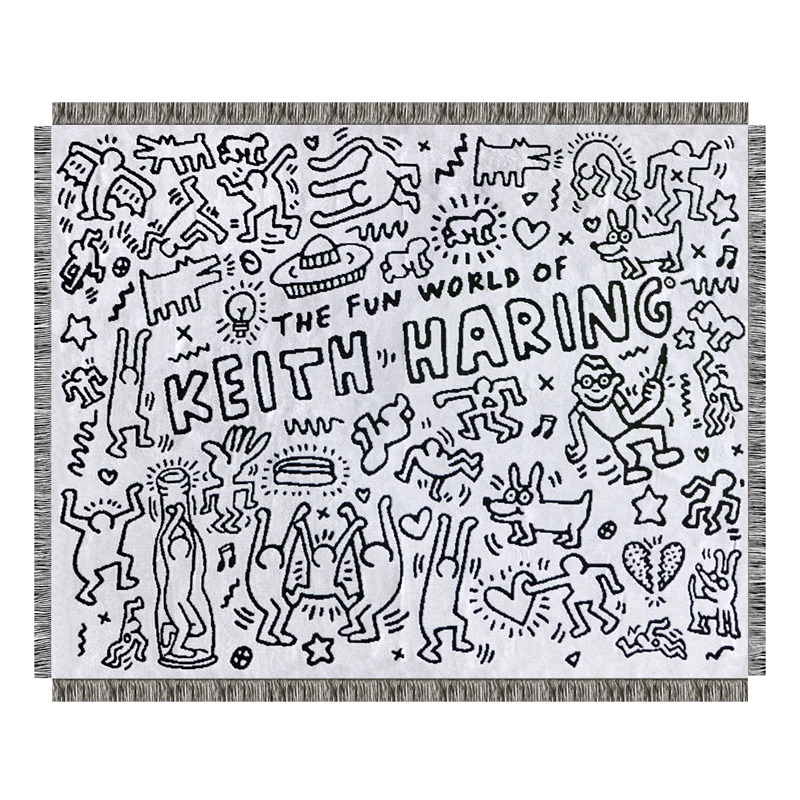 Покрывало граффити черно-белое Кит Харинг Keith Haring Bed Сover Черно-белый в Челябинске | Loft Concept 
