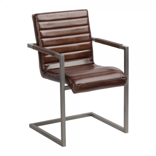 Стул с подлокотниками Leather Metal Коричневый Графит Стул с подлокотниками Leather Metal Коричневый Графит в Челябинске | Loft Concept