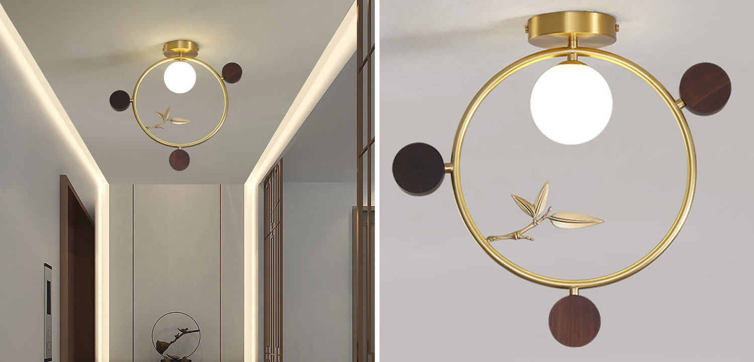 Потолочный светильник Metal Wood Ring Leaf - фото №1