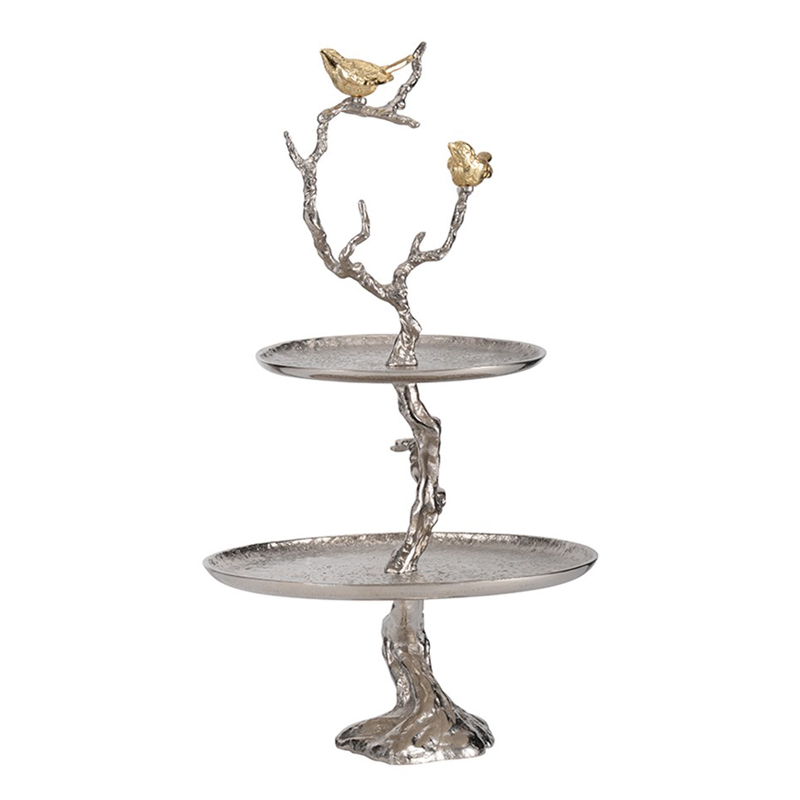 Блюдо двухъярусное Birds on Branches silver Сатиновое Серебро Золотой Блюдо двухъярусное Birds on Branches silver Сатиновое Серебро Золотой в Челябинске | Loft Concept