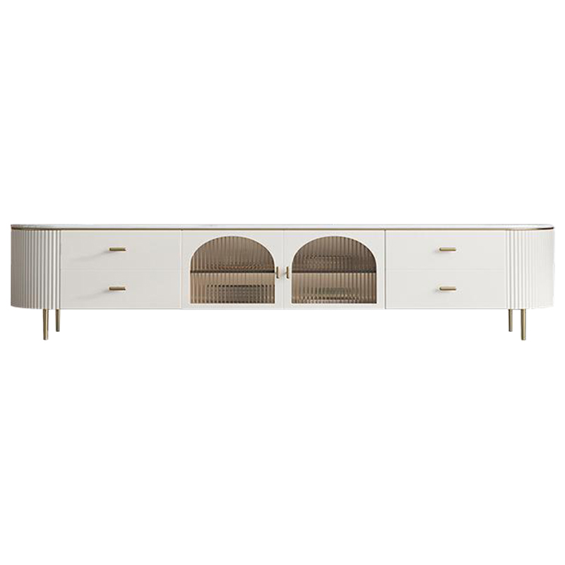 ТВ-тумба Shauna TV Stand Белый Золотой Прозрачное Стекло ТВ-тумба Shauna TV Stand Белый Золотой Прозрачное Стекло в Челябинске | Loft Concept