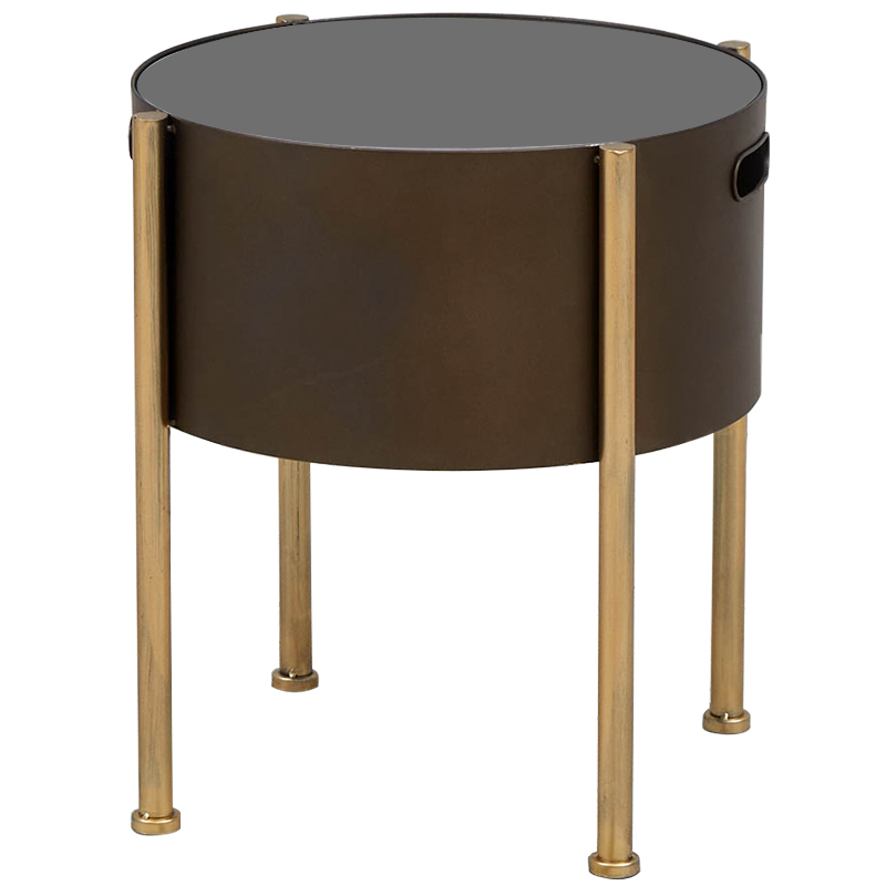 Приставной стол Barnaby Round Side Table Коричневый Латунь Стекло Смок Приставной стол Barnaby Round Side Table Коричневый Латунь Стекло Смок в Челябинске | Loft Concept