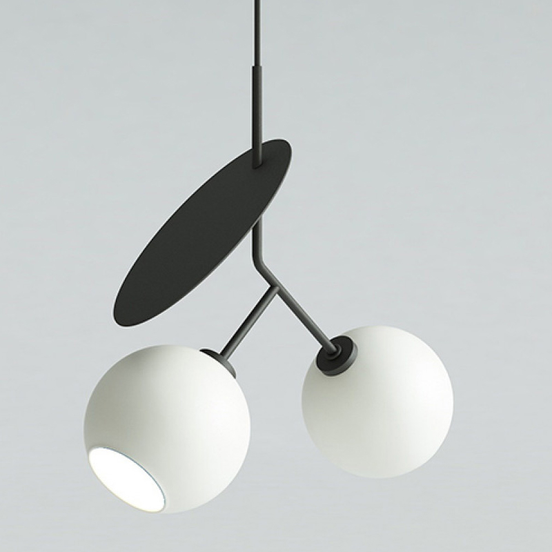 Подвесной светильник Cherry Pendant Double Black Белое матовое стекло Черный в Челябинске | Loft Concept 