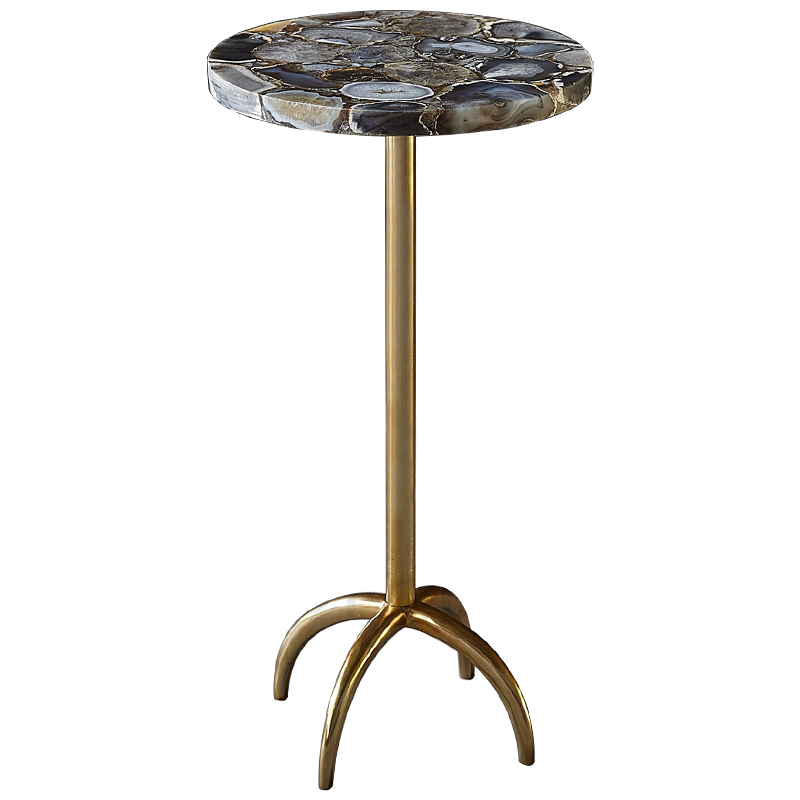 Приставной столик со столешницей из агата Grey Agate Side Table Серый Коричневый Латунь Приставной столик со столешницей из агата Grey Agate Side Table Серый Коричневый Латунь в Челябинске | Loft Concept